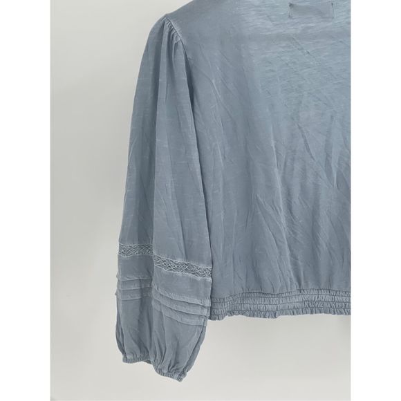Lucky Brand Blouson Top Women's Size XS Blue Boho Crop Deep V Neck New - Picture 6 of 13